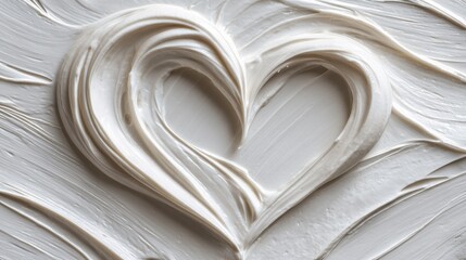 A heart shape is carved into smooth, creamy white substance, creating a textured and artistic pattern on a flat surface.