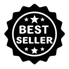 Black and White Best Seller Badge with Stars  Photorealistic 4K Digital Design