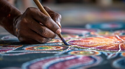 Obraz premium Artistic expression hand painting colorful designs studio space creative process close-up view cultural significance