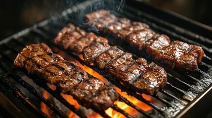 Grilled Charred Beef Cuts on BBQ Grill