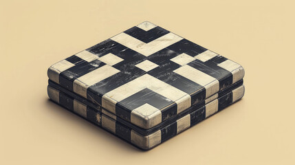 Abstract Geometric Black Square with Concentric Layers on Wet Surface – Modern Minimalist 3D Design