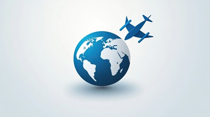Fototapeta premium The stock photo shows a globe with an airplane superimposed on it.
