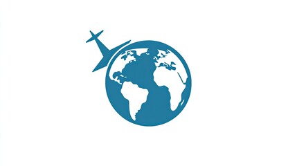 Fototapeta premium A globe with an airplane icon is shown in isolation.