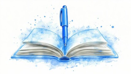 A hand holding a blue pen over an open book, symbolizing education, study, and the importance of learning.