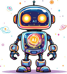Colorful futuristic ai robot illustration representing artificial intelligence and technology.
