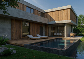 Fototapeta premium A stunning close-up of a modern glass building reflecting the vibrant blue sky and white clouds, showcasing urban beauty