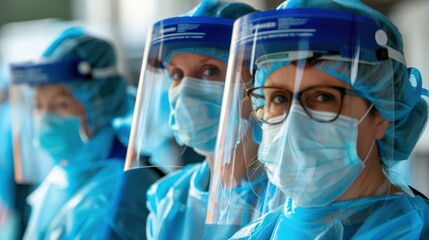 Medical professionals wear protective gear, including face shields and masks, to ensure safety during healthcare operations