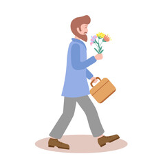 man with bouquet of flowers. Vector Illustration for printing, backgrounds, covers and packaging. Image can be used for greeting card, poster, sticker and textile. Isolated on white background.
