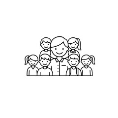 A teacher with her students isolated on white background