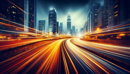 Fototapeta premium Road speed motion light effect background in night city