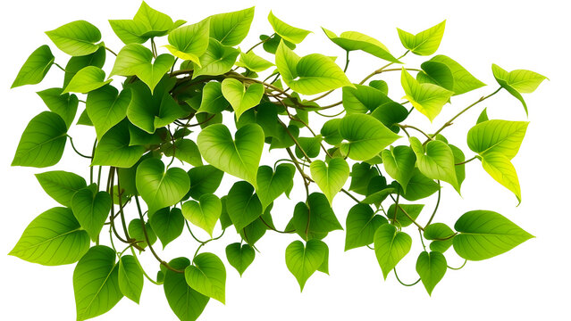 Vibrant green heart shaped leaves of a climbing plant isolated on white background