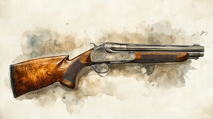 Watercolor Illustration of a Vintage Shotgun