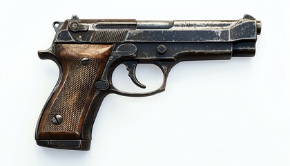 Close-up view of a black Glock handgun on a white background.