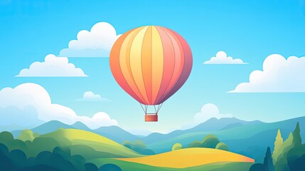 Obraz premium A vibrant hot air balloon gracefully floats against a bright sky in the stock photo.