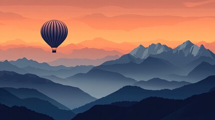Fototapeta premium A hot air balloon gracefully floats above a scenic landscape in the vector illustration.