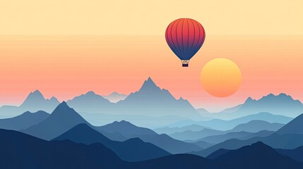 Fototapeta premium A vibrant hot air balloon floats gracefully above a scenic landscape.