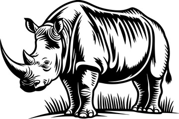 Fototapeta premium A black and white illustration of a standing rhino