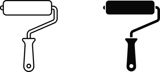 Paint roller tools cad drawing flat vector illustration, outline and filled icons side by sidePaint roller tools cad drawing flat vector illustration, outline and filled icons side by side