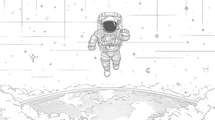 Monochrome astronaut soaring above clouds