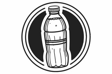A bottle of water is inside of a black circle
