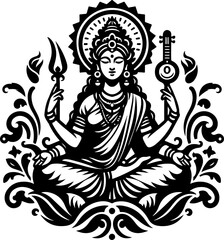 silhouette vector illustration sketch detail design icon logo symbol god goddess mythology hindu classic vintage ethnic traditional