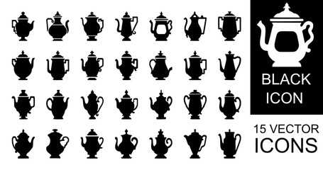 Vector illustration of tea kettle silhouettes