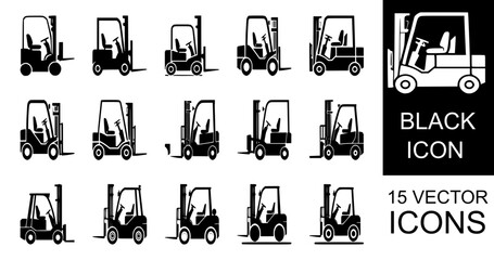 black and white silhouettes of a set of forklift