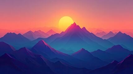 Fototapeta premium The stock photo shows a vibrant mountain landscape bathed in the warm light of a sunrise.