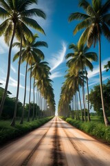 High-resolution photo of a straight road cutting through a dense forest of tall trees, creating a symmetrical, peaceful, and natural tunnel-like scene.