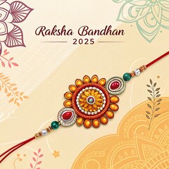 Raksha Bandhan Vibrant Rakhi Design with Gemstones and Traditional Motifs