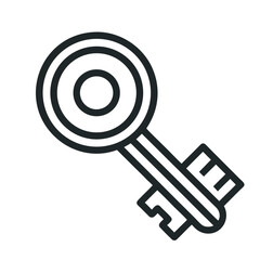 Key outline icon — modern line art symbol with bold strokes on a white background