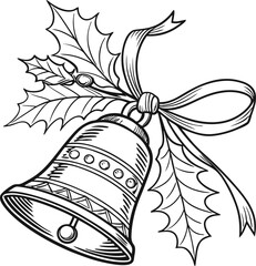 Hand-drawn Christmas bells with vintage floral ornament illustration