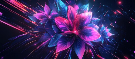 Abstract Neon Flowers in Motion.