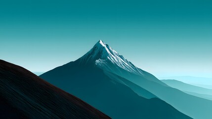 Snowcapped Mountain Peak Under Clear Blue Sky Surrounded by Distant Mountain Ranges