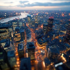 Obraz premium Night cityscape financial district aerial