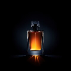 Elegant studio shot of a luxury perfume bottle with dramatic lighting and shadows