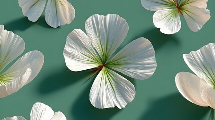 Delicate White Floral Arrangement Against a Soft Green Background with Artistic Shadows