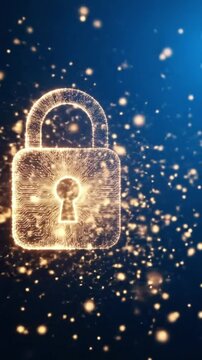 A golden digital padlock shimmers, representing secure data encryption and protection against cyber threats