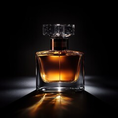Elegant perfume bottle illuminated against a dark background capturing luxury and fragrance