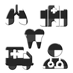 set of vector black and white checkered pattern hospital icons