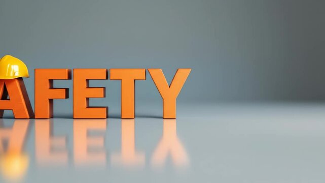 Emphasizing Workplace Protection Orange Safety Sign with Hard Hat and reflection