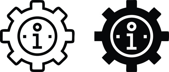 Gear Information Icon Vector – Black and White Info Settings Cog Symbol Illustration