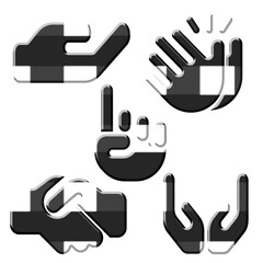 3D black and white checkered pattern hand icon set