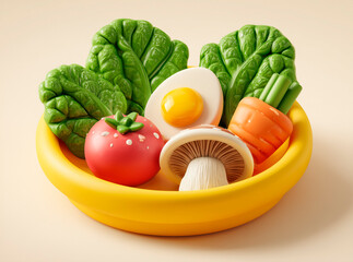 Colorful 3D Salad Bowl with Vegetables and Egg