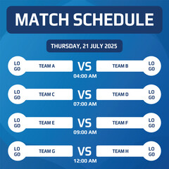 match schedule template for social media with blue and white color theme. for post template on instagram, facebook and others
