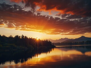 Obraz premium sunset over the lake