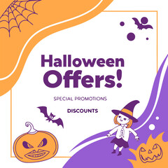 Celebrate halloween with spooktacular offers and special promotions including discounts featuring cute bats pumpkins and a witch