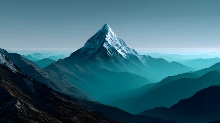 Majestic Snow-Capped Mountain Peak Surrounded by Misty Landscape During Daylight Hours