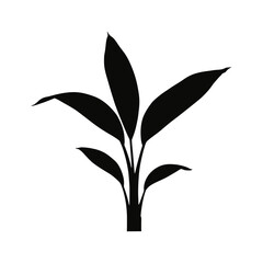 A plant silhouette with leaves is standing tall, isolated on white background