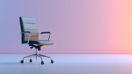 Minimalist Ergonomic Office Chair Against Smooth Wall with Gradient Lighting in Workspace